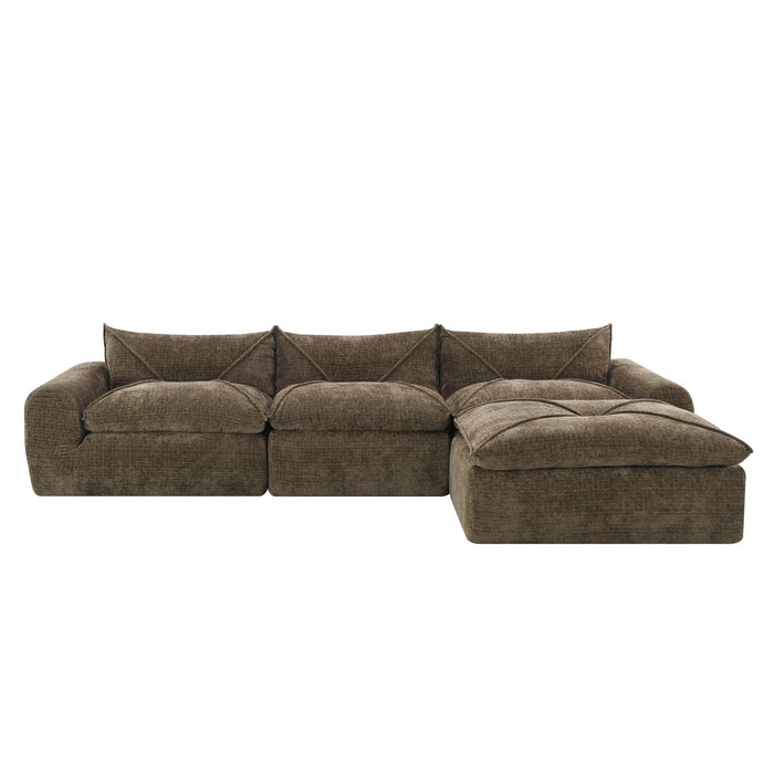 Cloud 116 Inch Modular Sectional Sofa with Ottoman and Legless Design, Brown