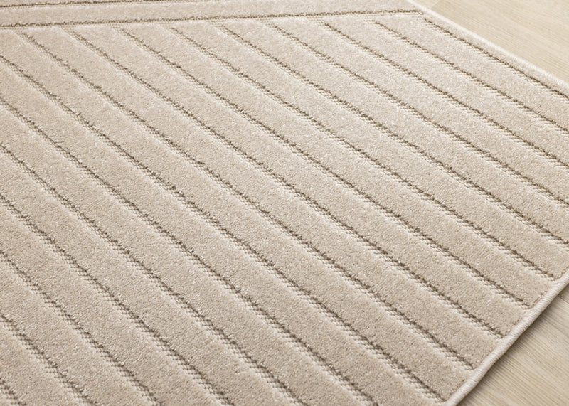 Oslo Beige Angled Striped Design Rug, 6'7\" x 9'6\" Indoor Area Rug