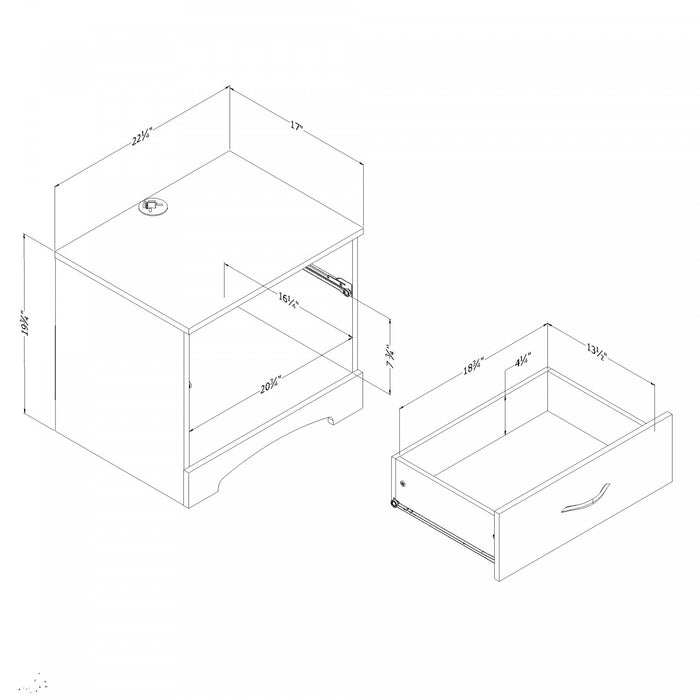 Step One 1-Drawer Nightstand with 4 USB port Gray Oak - South Shore