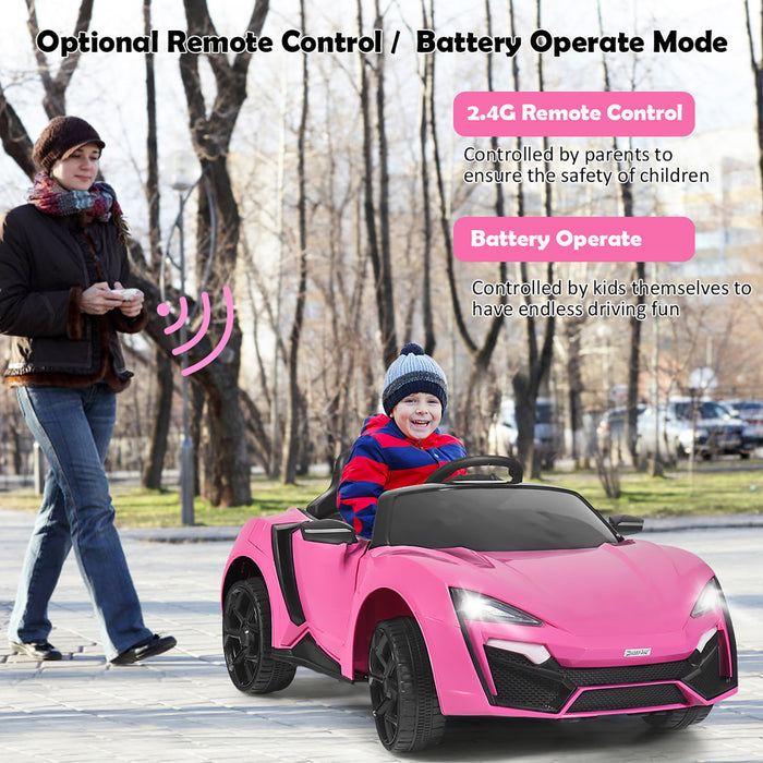Costway 12v Kids Ride On Car 2.4g Rc Electric Vehicle W/ Lights Mp3 Openable Doors Pink