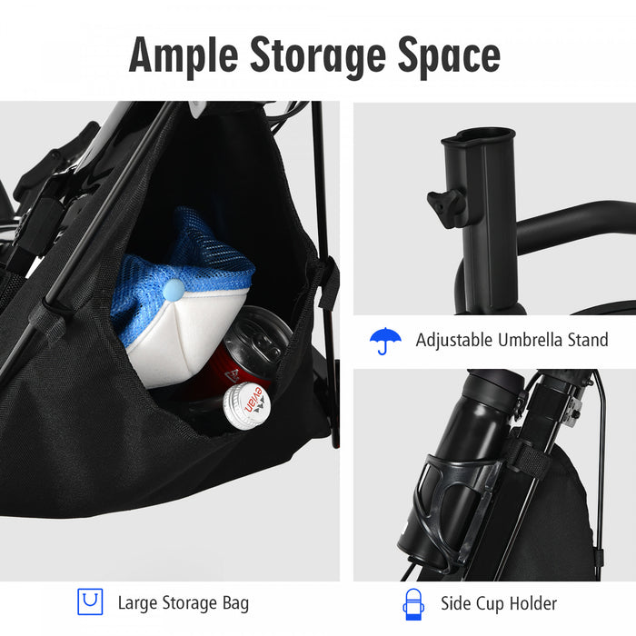 Goplus Folding 3 Wheels Golf Push Cart W/seat Scoreboard Adjustable Handle Blue