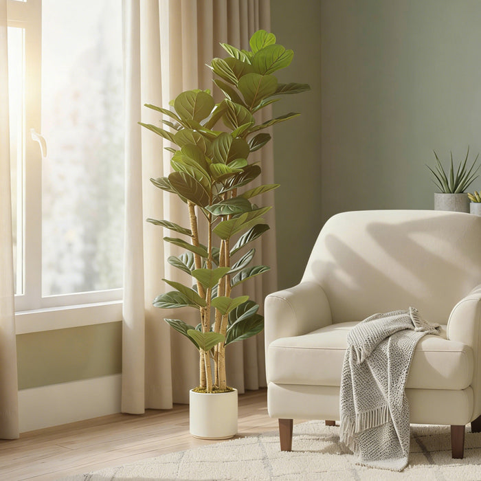 HOMCOM Faux Fiddle Leaf Fig Tree, 5FT Fake Tree for Indoor Decor