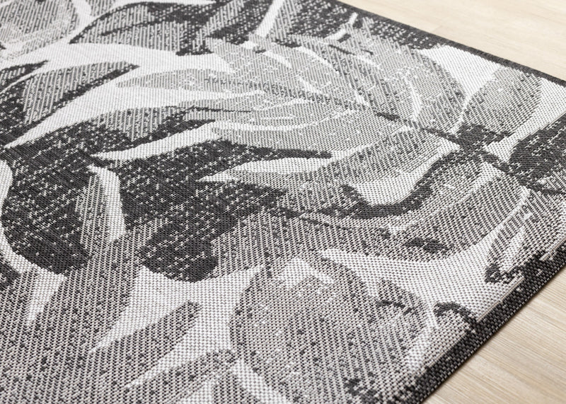 Jackson Grey White Botanical Leaves Rug, 7'10\" x 10'6\" Outdoor Area Rug