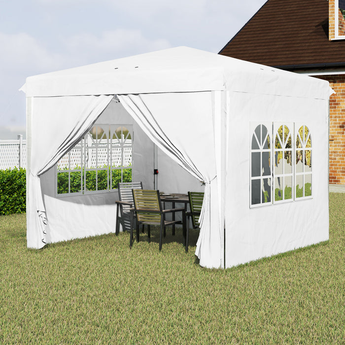 Outsunny 10' X 10' Pop-up Canopy Tent, Sidewalls, Carry Bag Included, White