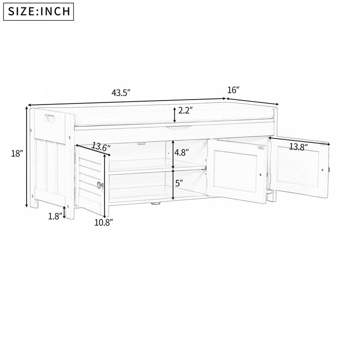 Olivia Pine Wood Storage Bench With 3-door Shoe Cabinet With Hidden Compartment - Grey