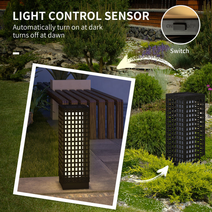 Outsunny Wicker Solar Floor Lamp, Solar Powered Outdoor Lamp with Auto On/Off LED Lights, IP44 Waterproof, Decorative Outdoor Solar Lantern for Patio, Porch, Pathway, Black