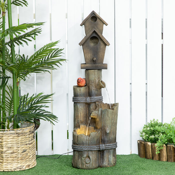 Outsunny Outdoor Fountain With Backyard Birdhouse Tree Trunk Design