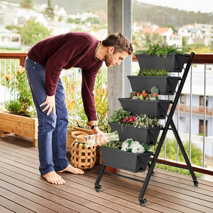 Costway 5-tier Vertical Raised Garden Bed Elevated Planter With Wheels & Container Boxes