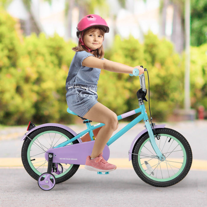 Costway 16\" Kids Bike With Adjustable Saddle Handlebar Removable Training Wheels Handbrake Blue