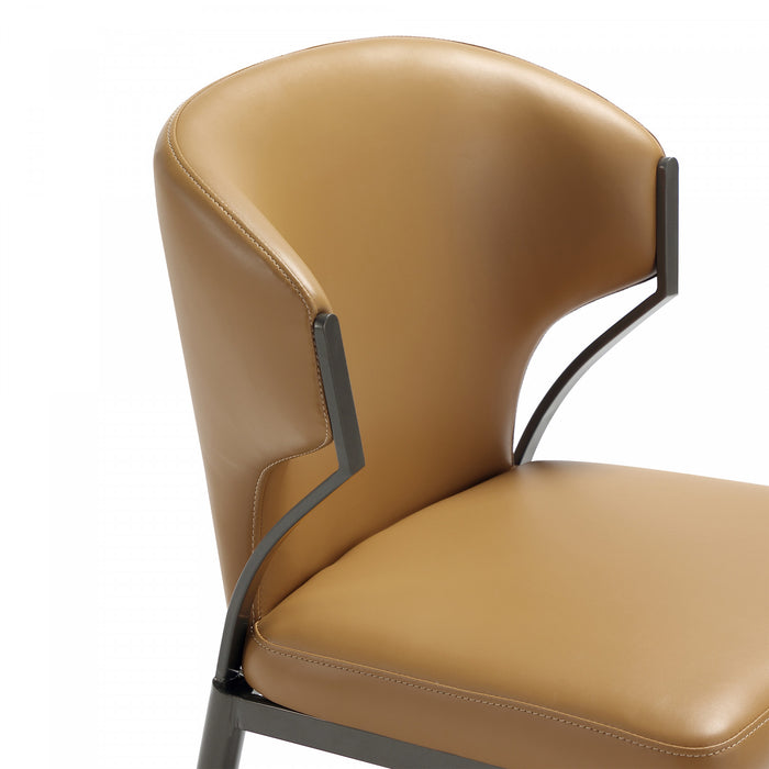 Kirsten Modern Vegan Leather Metal Dining Chair in Camel - Set of 4