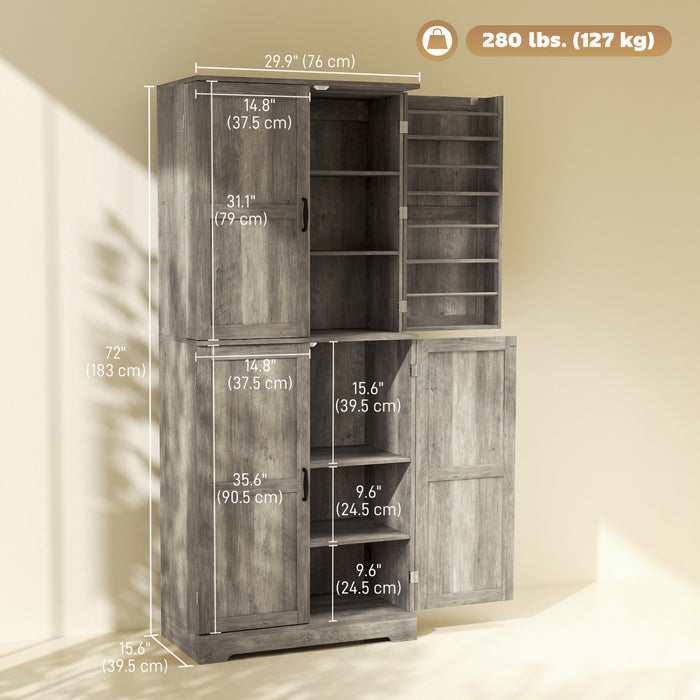 HOMCOM Farmhouse Kitchen Pantry Cabinet, Kitchen Storage Cabinet, Grey
