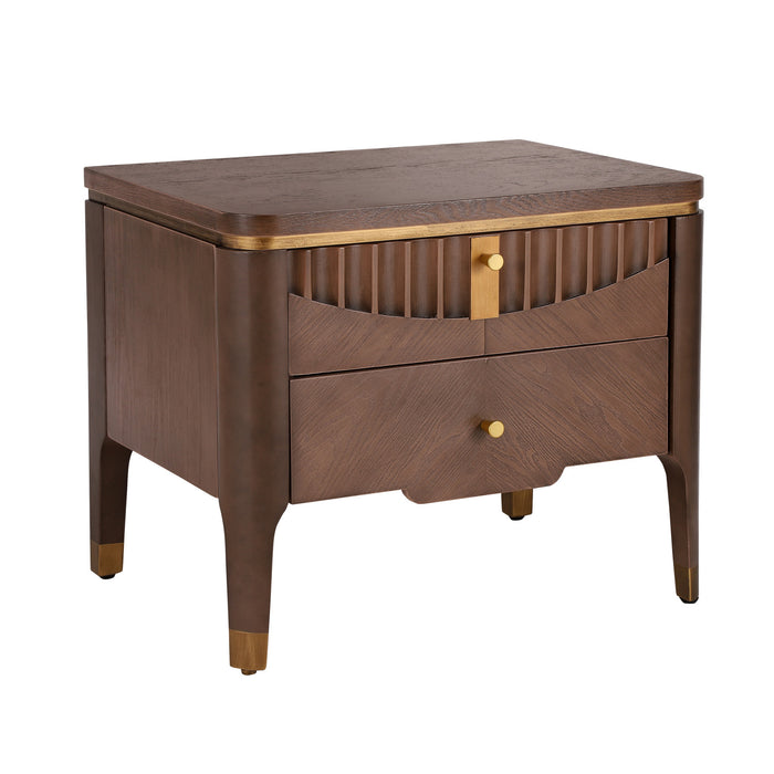 Liam Modern Wave Design Nightstand with 2 Storage Drawers,Brown