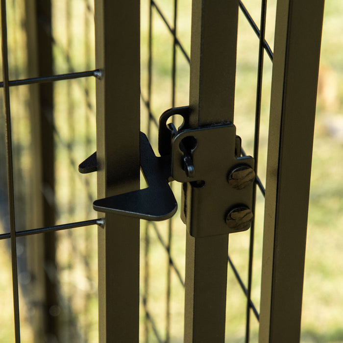 Pawhut Outdoor Dog Kennel, Welded Wire Steel Fence, Lockable Pet Playpen Crate, With Water-, Uv-resistant Canopy Top, Door, Rotating Bowl Holders, 4.6ft X 4.6ft X 5ft