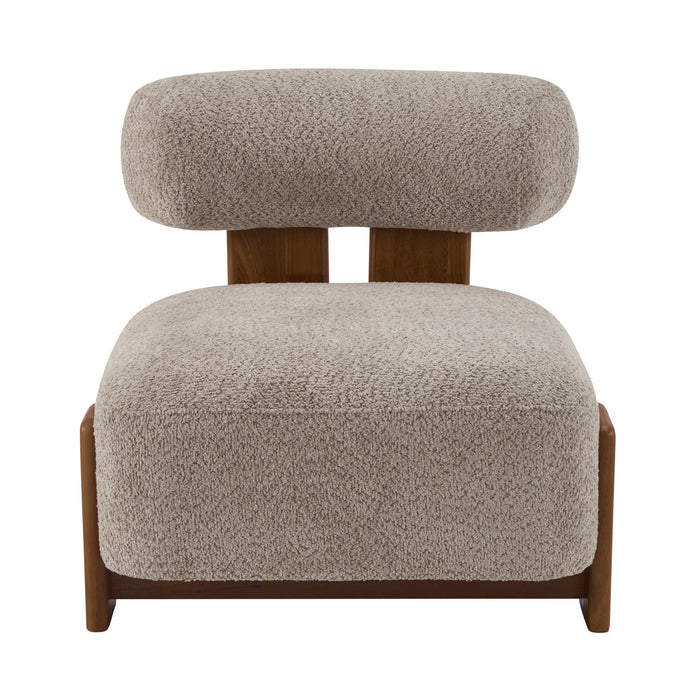 Luma Modern Boucle Lounge Chair with Rolled Backrest and Solid Wood Frame, Brown, Walnut