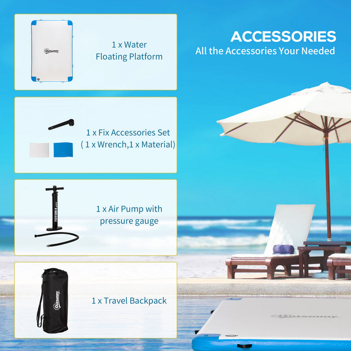 Outsunny 8' x 6' Water Inflatable Floating Dock, Rafting Platform Island, Large Mat with Air Pump & Backpack, for Pool, Beach, Ocean, Blue