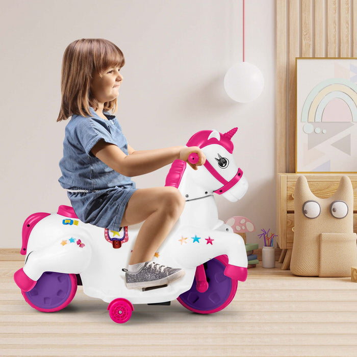 Costway 12v Kids Ride On Unicorn Toy With Training Wheels Music One-button Start Horse Toy Red
