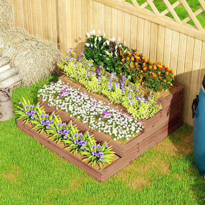 Outsunny 4-Tier Raised Bed, Wooden Planter Box with Liner, Dark Brown