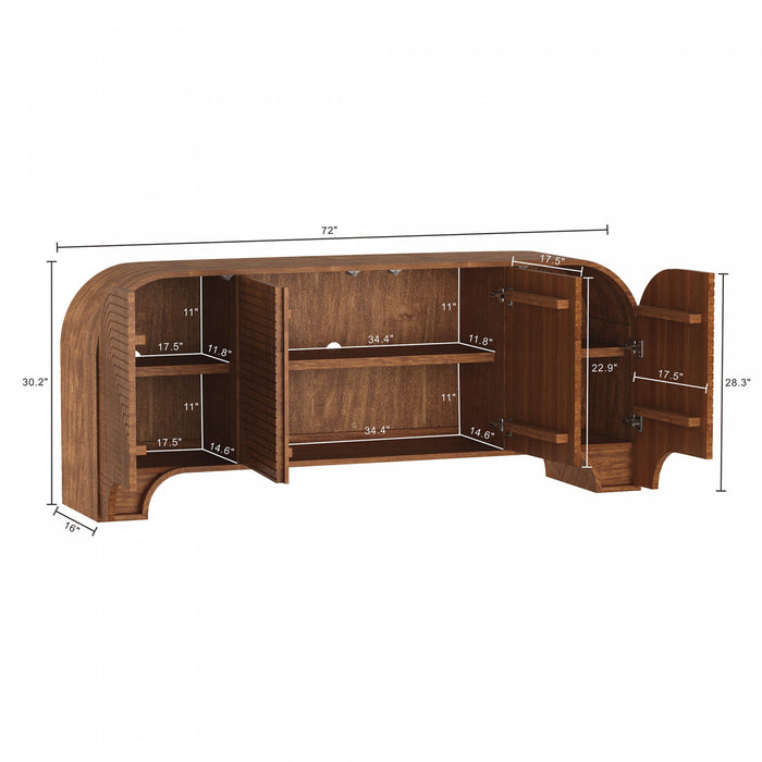 Tressa Contemporary Modern 72\" Solid Wood Sideboard in Walnut (4-Door)