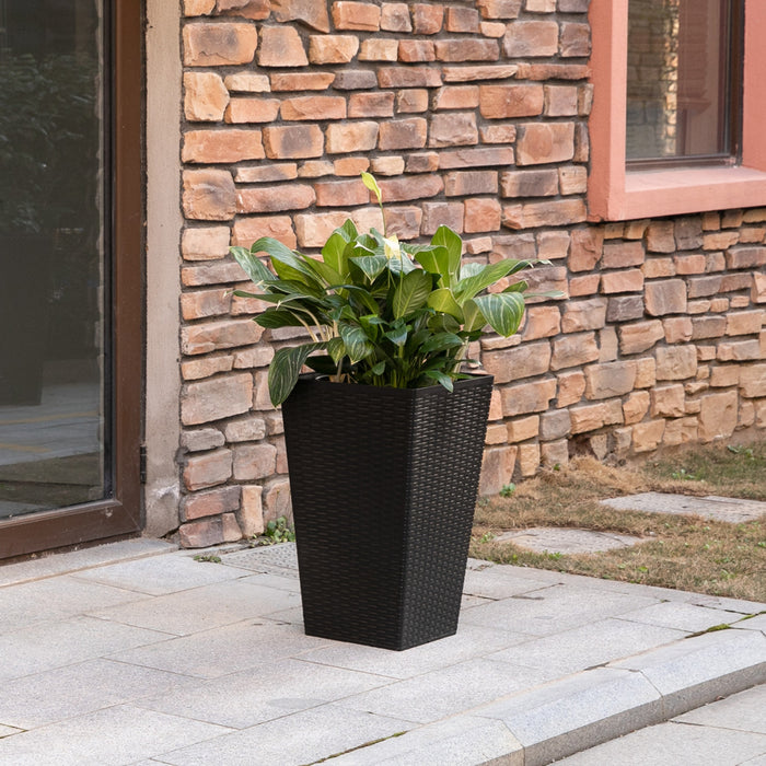Outsunny Set Of 3 Tall Planters With Drainage Hole, Outdoor & Indoor Flower Pot Set For Front Door, Entryway, Patio And Deck, Black