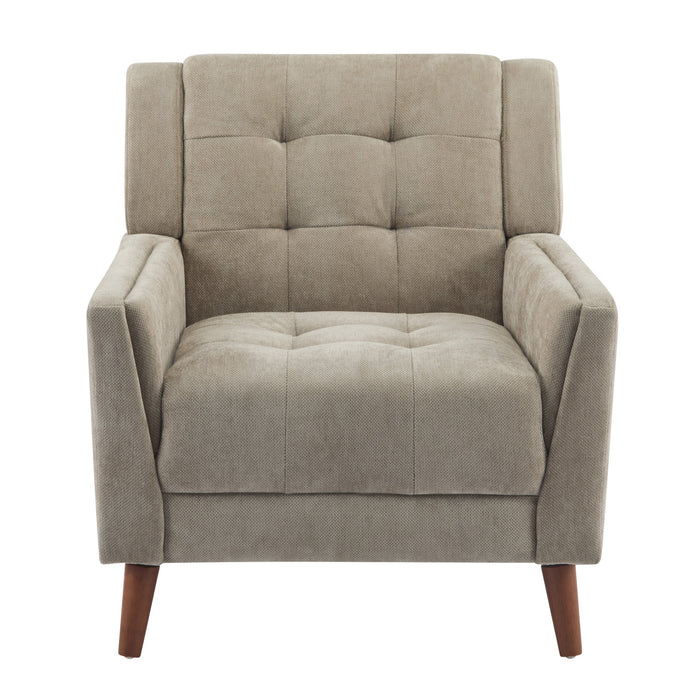 Midway Mid-Century Modern Armchair with Tufted Waffle Stitch, Light Brown, Walnut