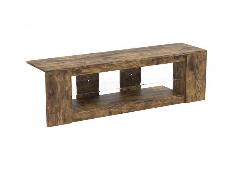 55” TV Stand With 2 Shelves And Tempered Glass - Brown Reclaimed Wood
