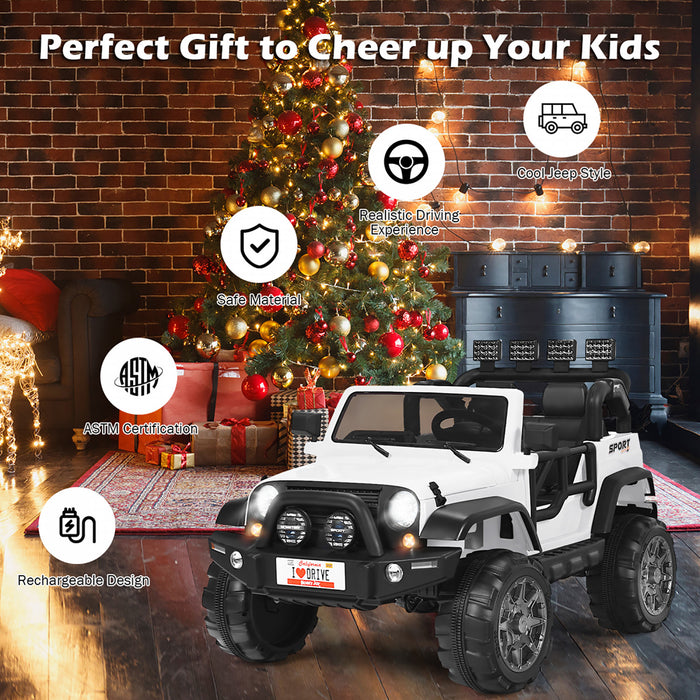 Costway 12v Kids Ride On Car 2 Seater Truck Rc Electric Vehicles W/ Storage Room White