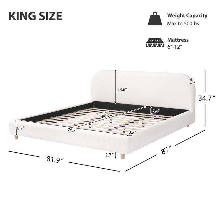 Mia Upholstered Bed with Loop-Pile Fabric,King Size - Light Beige