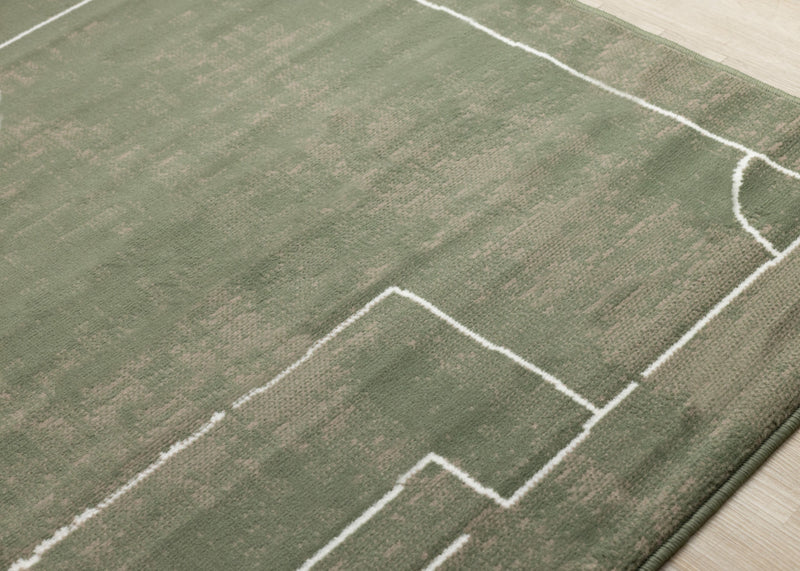 Florence Green Brown White Soccer Field Rug, 7'9\" x 10'6\" Indoor Area Rug