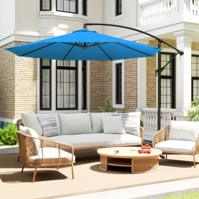 Outsunny 10ft Patio Umbrella, Garden Hanging Parasol With Crank, Blue