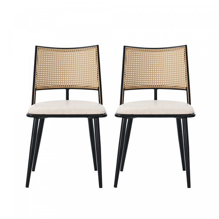 Oliver Modern Dining Chairs with PU Upholstered and PE Rattan Backrest Set of 2,Black