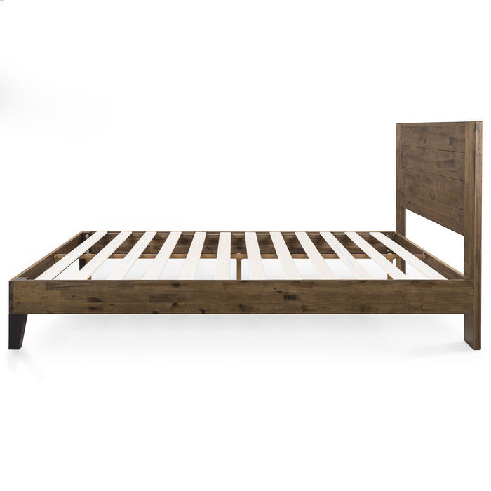 Tonja Wood Platform Bed with Headboard in Brown - Queen Size