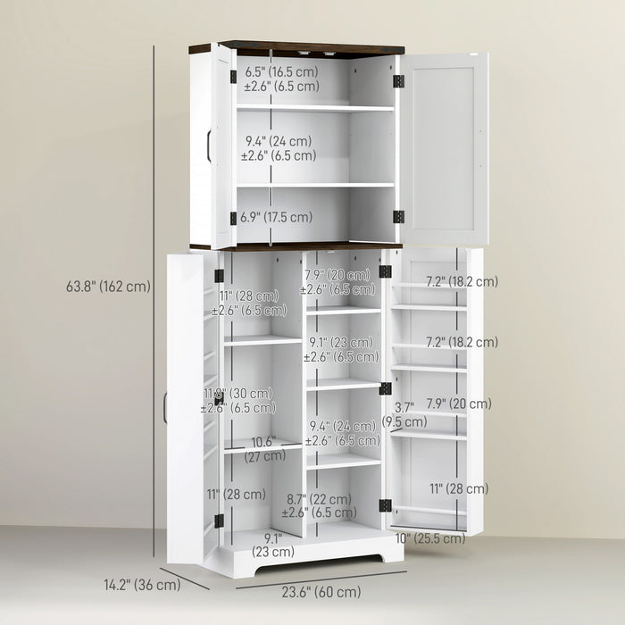 HOMCOM 64\" Kitchen Pantry Storage Cabinet with Adjustable Shelves, White