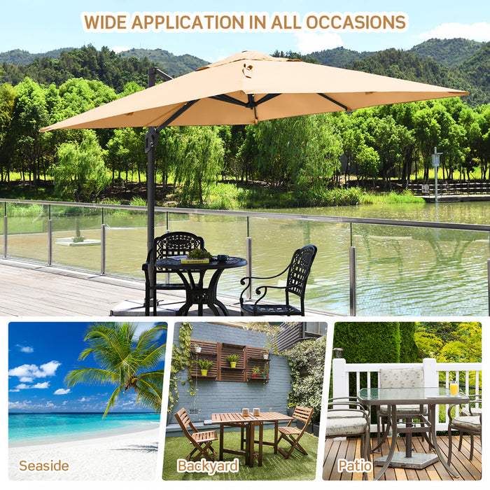 Costway 10x10 ft Patio Offset Cantilever Umbrella Aluminum 360° Rotation Tilt Beige