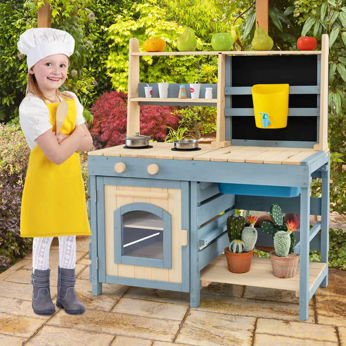 Costway 2-in-1 Outdoor Mud Kitchen With Faucet & Removable Sink Metal Baskets Storage Bag