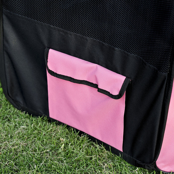 Pawhut 49.2\" Folding Soft Pet Playpen Tent Kennel Puppy Cat Dog Exercise Crate With Carry Bag Pink And Black