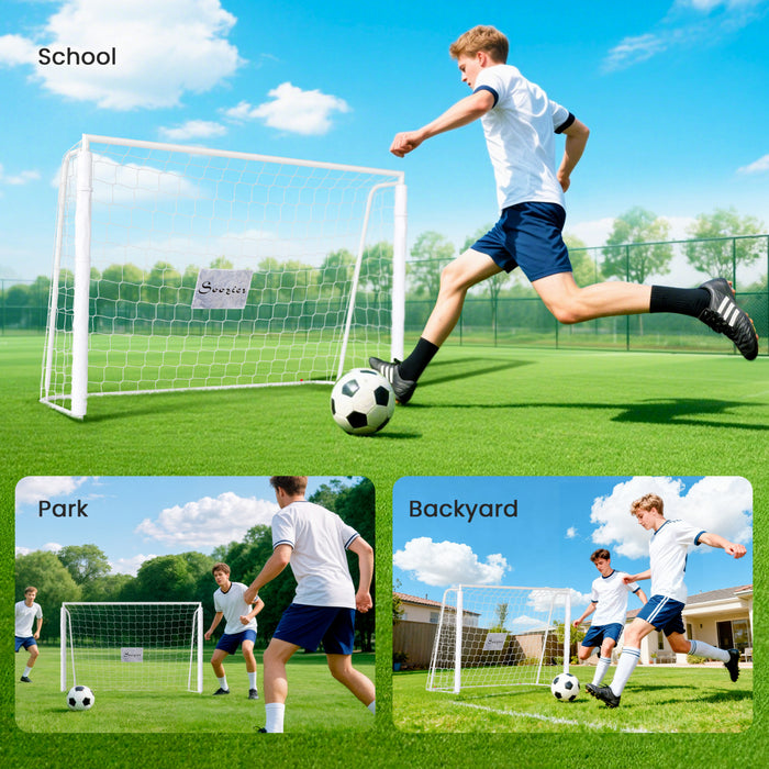 Soozier 6ft x 4ft Soccer Goal Net with Metal Frame, Easy Assembly, White