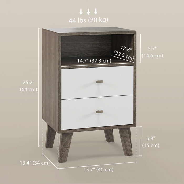 HOMCOM Nightstand Set of 2 Bedside Table with 2 Drawers and Open Storage
