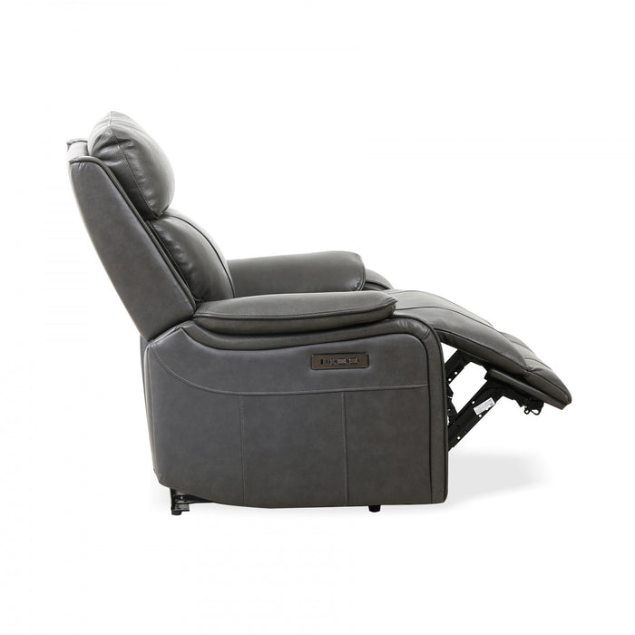 Marlow 37 in. Leather Match Power Glider Recliner with USB/USB-C - Charcoal