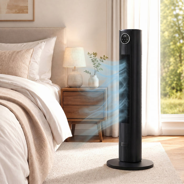 HOMCOM 28dB Tower Fan for Bedroom, 26 ft/s Velocity Standing Fan, Black