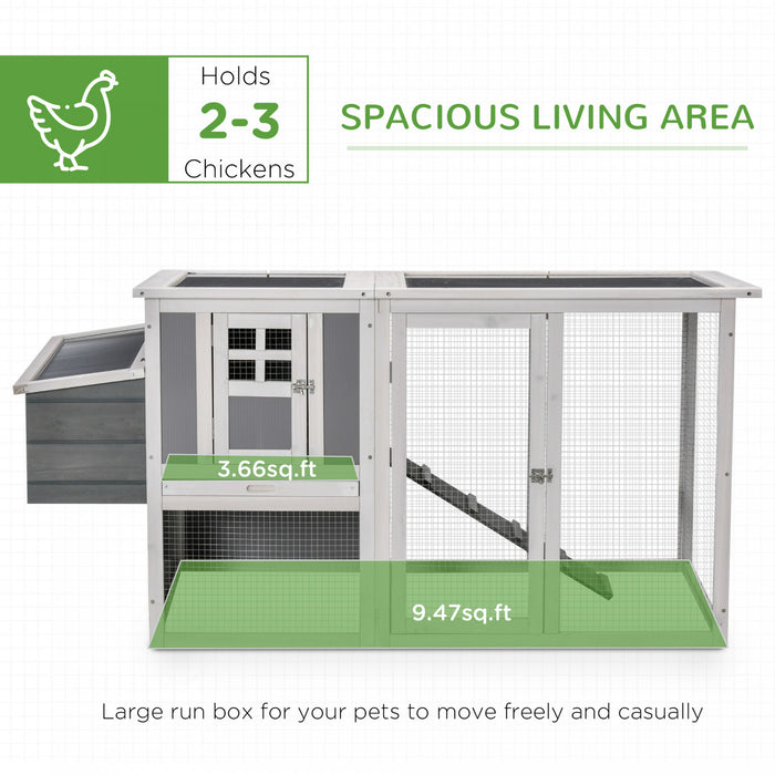 Pawhut 64\" Wooden Chicken Coop, Outdoor Hen House Poultry Cage With Outdoor Run, Nesting Box, Removable Tray, Openable Roof And Lockable Doors，white And Grey