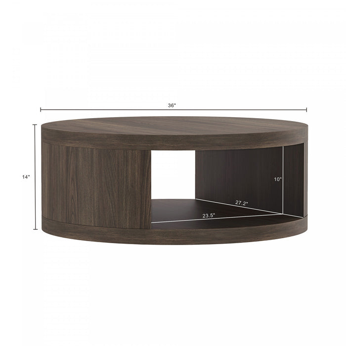 Alure Contemporary 36\" Round Coffee Table in Walnut