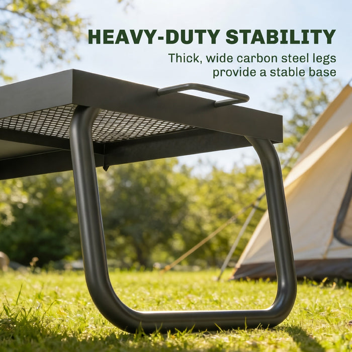 Outsunny Folding Campfire Grill, Heavy Duty Steel Mesh, Portable Camping Grate with Carry Bag, Outdoor Fire Cooking Equipment, Black