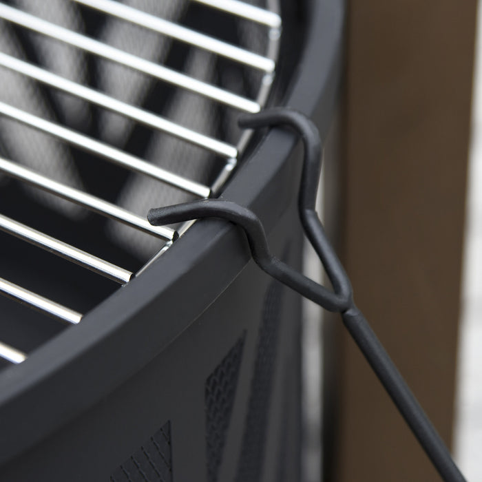 Outsunny 31\" Fire Pit, 2-in-1 Wood Fire Pit Brazier With Lid, Grill, Black