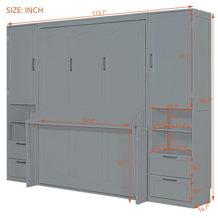 Joyce Closet Queen Murphy Bed With Drawers And Shelves - Grey