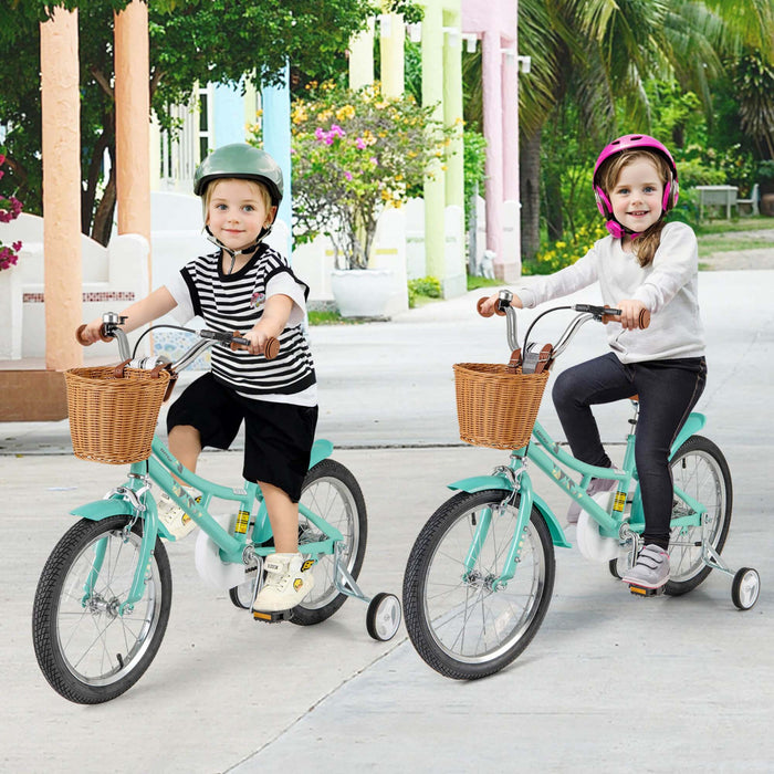 Costway 18\" Kids Bike With Height Adjustable Handlebar Seat Basket Bell Training Wheels Green