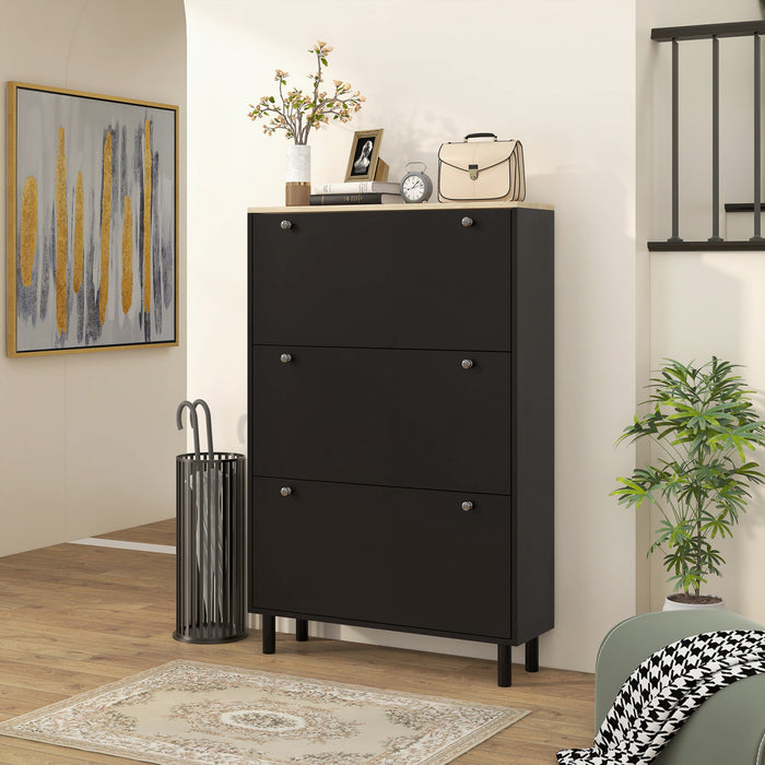 HOMCOM Shoe Cabinet with 3 Flip Drawers for 24 Pairs of Shoes, Black