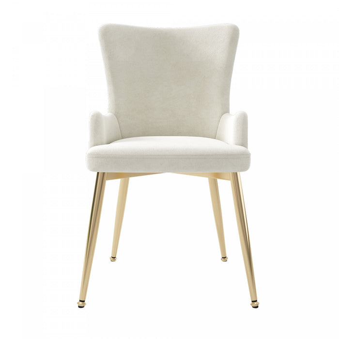 Luna Velvet Dining Chairs with Tufted Upholstered and Gold Metal Legs Set of 2, Beige