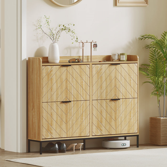 HOMCOM Slim Shoe Cabinet, Shoe Storage Cabinet for Entryway, Hallway, Oak