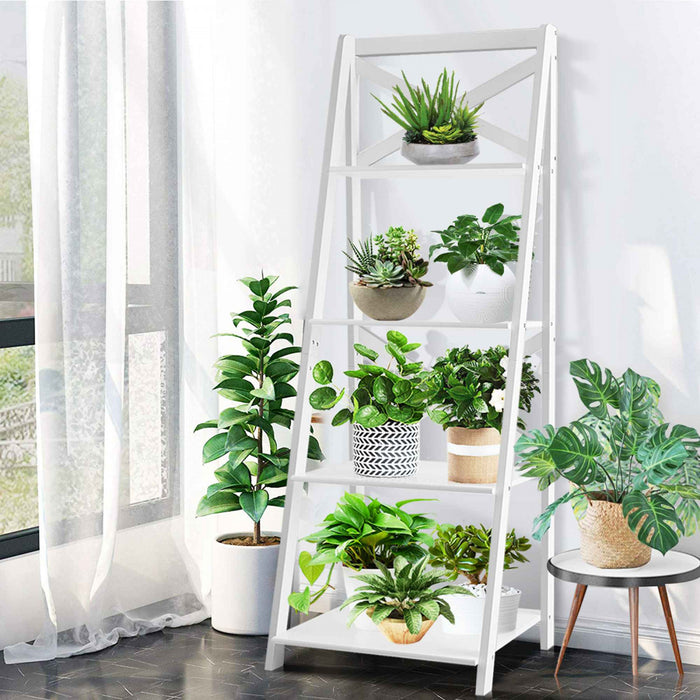 Costway Set Of 2 Ladder Shelf 4-tier Bookshelf Bookcase Storage Display Plant Leaning