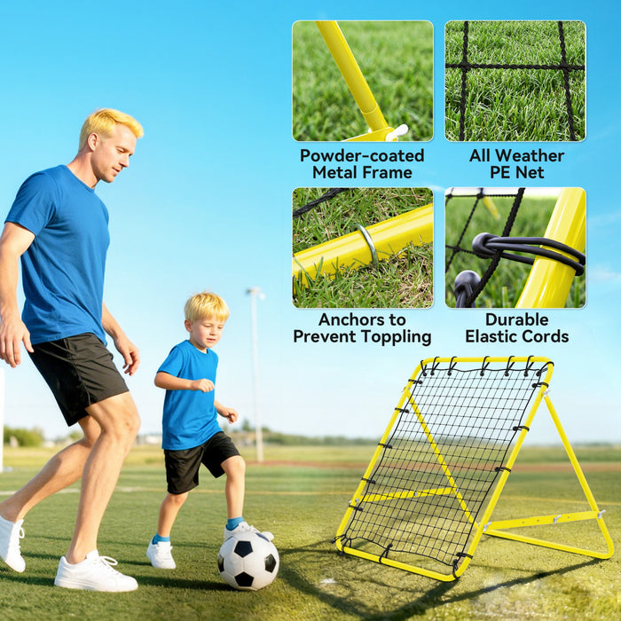 HOMCOM Rebounder Net Football Training Aid Kickback Target Play Yellow